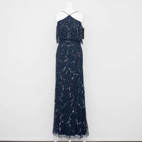 Aidan Mattox Beaded Cold Shoulder Halter Gown NWT